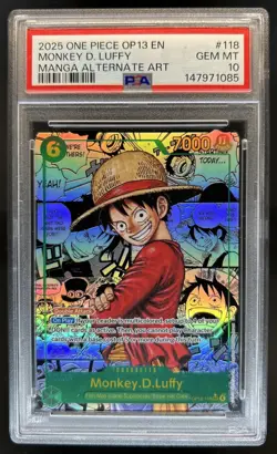 2025 One Piece Monkey D. Luffy Manga Alt Art #OP13-118 PSA 10 GEM MINT - Image 1