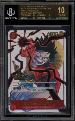 One Piece CCG Monkey.D.Luffy 3rd Ann. Winner Prize ST01-012 BGS 10 BLACK LABEL - Image 1