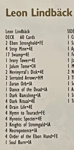 Pro Tour Deck: 1996 New York Leon Lindback- 62 Cards NO SIDEBOARD MTG Magic - Image 2