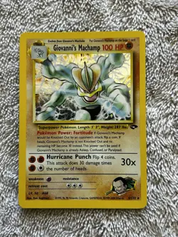 Pokemon TCG Giovanni's Machamp Holo Unlimited Rare Card Gym Challenge - Image 1