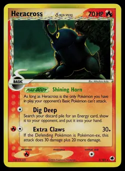 Pokemon Card - Heracross Dragon Frontiers 3/101 Holo Rare - Image 1