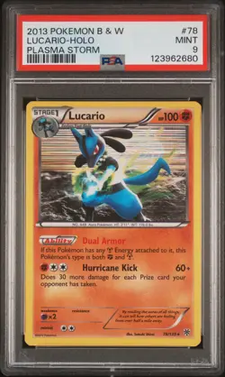 2013 POKEMON B&W PLASMA STORM #78 LUCARIO-HOLO PSA 9 - Image 1