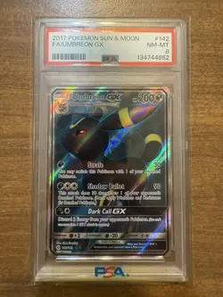 2017 POKEMON SUN & MOON FA/UMBREON GX PSA 8 NM- MT - Image 1