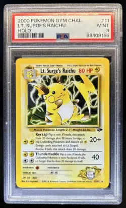 2000 Pokemon Gym Challenge Lt. Surge's Raichu Holo #11/132 PSA 9 - Image 1