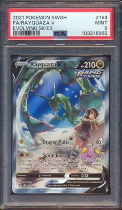 2021 POKEMON EVOLVING SKIES RAYQUAZA V FULL ART #194 PSA 9! - Image 1