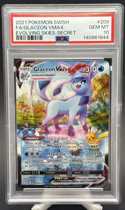 2021 POKEMON SWSH EVOLVING SKIES #209/203 GLACEON VMAX SECRET RARE PSA 10 - Image 1