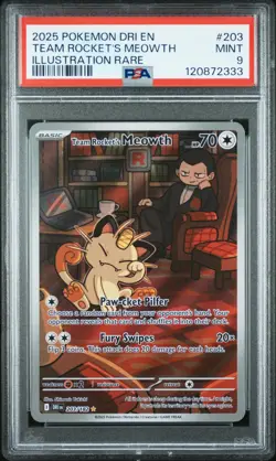 2025 POKEMON DRI EN-DESTINED RIVALS ILLUSTRATION RARE TEAM ROCKET'S MEOWTH PSA 9 - Image 1