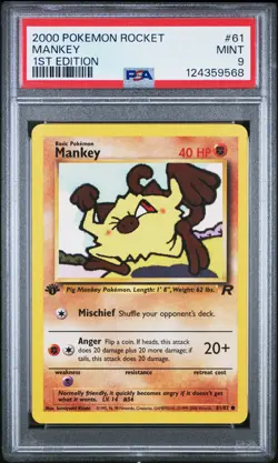 2000 POKEMON ROCKET 1ST ED #61 MANKEY PSA 9 - Image 1