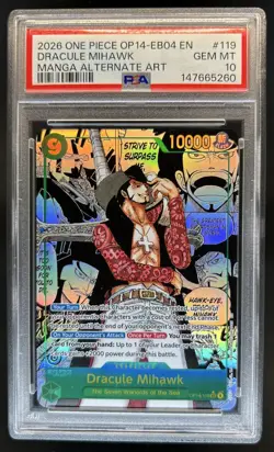 2026 One Piece Dracule Mihawk Secret Rare Alt Manga Art #OP14-119 PSA 10 - Image 1