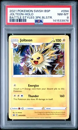 Jolteon SWSH094 PSA 8 Holo Battle Styles 3-Pack Blister Promo Pokemon Card 🌀🔥 - Image 1