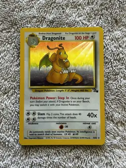 Pokemon TCG Dragonite Fossil Holo Unlimited Rare Card 4/62 Vintage - Image 1