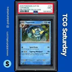 2023 POKEMON BS PROMO PRISMATIC EVO POSTER COLL. #168 VAPOREON COSMOS HOLO PSA 9 - Image 1