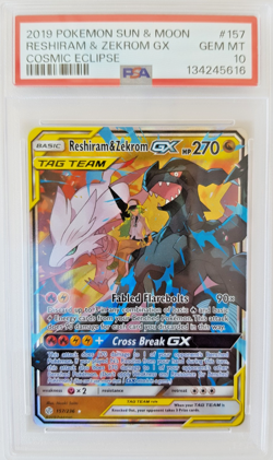 PSA10 POKEMON TCG RESHIRAM & ZEKROM GX COSMIC ECLIPSE 157/236 - Image 1