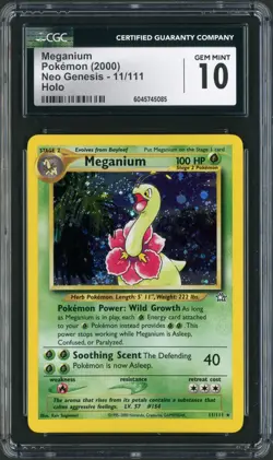 2000 Pokemon Neo Genesis Unlimited Meganium Holo Rare 11/111 CGC Gem Mint 10 - Image 1