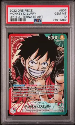 2022 ONE PIECE OP01-ROMANCE DAWN ALTERNATE ART-ERRATA MONKEY D. LUFFY PSA 10 - Image 1