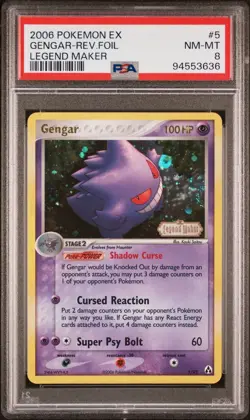 Gengar 5/92 EX Legend Maker PSA 8 2006 Pokemon Reverse Holo Rare with Swirls - Image 1