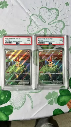 2025 Pokemon Victini SV: Scarlet & Violet Promo #208 PSA 9 Holo 2 slabs - Image 1