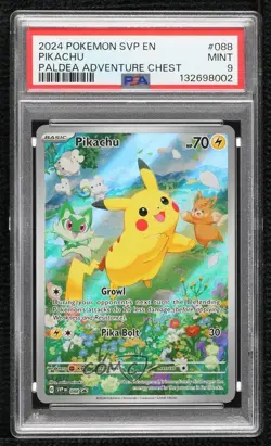 Pikachu (Paldea Adventure Chest) Holo Pokemon Scarlet & Violet Black Star PSA 9 - Image 1