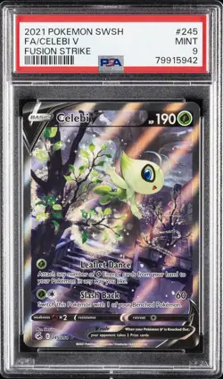 2021 POKEMON SWORD & SHIELD FUSION STRIKE #245 FULL ART/CELEBI V PSA 9 - Image 1