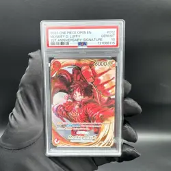 One Piece TCG Monkey D. Luffy 1st Anniversary Signed Card ST01-012 Oda PSA 10 - Image 1