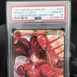 One Piece TCG Monkey D. Luffy 1st Anniversary Signed Card ST01-012 Oda PSA 10 - Image 3