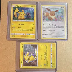 Nintendo Pokemon Pikachu & Eevee Basic Card Lot SM86 SM184 Holo 3 Cards - Image 1