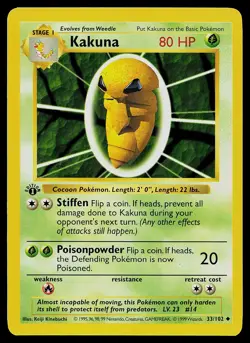 Pokemon Card - Kakuna Base Set (Shadowless) 33/102 Uncommon 1st Edition - Image 1