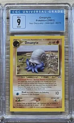 Omanyte Square Cut ERROR MISCUT 2001 Pokemon Neo Discovery CGC 9 TCA. Gaming - Image 1