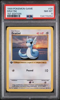 1999 POKEMON BASE SET 1ST EDITION #26 DRATINI PSA 8 - Image 1
