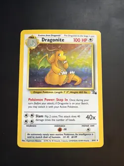 Pokemon TCG Dragonite 4/62 Unlimited Holo Rare Card, LP Fossil - Image 1