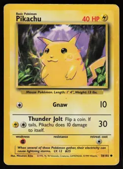 PIKACHU 58/102 COMMON BASE SET UNLIMITED POKEMON HP - Image 1