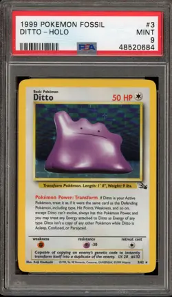 Pokemon Ditto Fossil Unlimited Holo Rare #3 PSA 9 Mint - Image 1