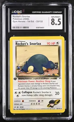 CGC 8.5 Rocket's Snorlax 2000 Gym Heroes 1st Edition 33/132 Pokemon Card - Image 1