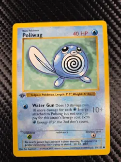 Pokemon Poliwag Base Set 59/102 1st Edition Shadowless Gray Stamp Misprint - Image 1
