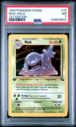 1999 POKEMON FOSSIL 1ST EDITION #13 MUK - HOLO PSA 7 - Image 1