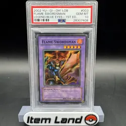 2002 Yu-Gi-Oh! Flame Swordsman Legend Blue Eyes 1st Ed Super Rare LOB-003 PSA 10 - Image 1