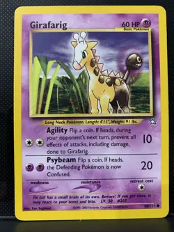 Pokemon TCG Girafarig Neo Genesis Unlimited Vintage Card 58/111 NM Ken Sugimori - Image 1