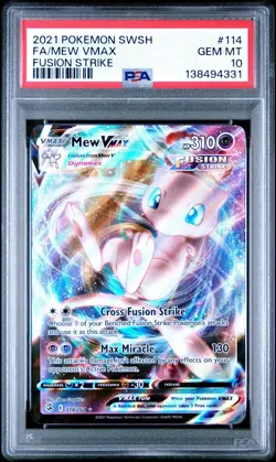2021 Pokemon Fusion Strike Mew VMAX #114 Full Art Sword & Shield PSA 10 Gem Mint - Image 1