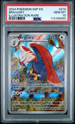 2024 POKEMON SSP EN-SURGING SPARKS ILLUSTRATION RARE #214 BRAVIARY PSA 10 - Image 1