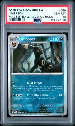 2025 POKEMON PRE EN-PRISMATIC EVOLUTIONS MASTER BALL REVERSE HOLO UMBREON PSA 10 - Image 1