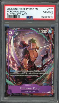 PSA 10 Roronoa Zoro (Alt Art) PRB02 OP09-076 EN One Piece B7 - Image 1