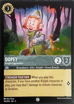 181/204 DOPEY KNIGHT APPRENTICE SHIMMERING SKIES COMMON DISNEY LORCANA CARD - Image 1