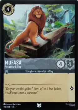 196/204 MUFASA RESPECTED KING EN7 UNCOMMON DISNEY LORCANA CARD - Image 1