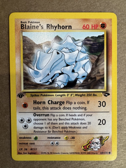 Blaine's Rhyhorn 65/132 Gym Challenge 1st Edition Non-Holo Pokemon Card NM+ - Image 1