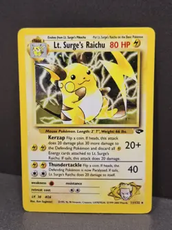 Lt. Surge's Raichu 11/132 Pokemon Gym Challenge Unlimited Holo Rare Card Vintage - Image 3