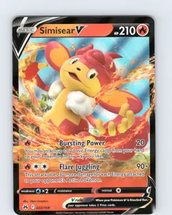 Pokemon TCG Simisear V SWSH Crown Zenith 022/159 Ultra Holo Rare Card NM - Image 1