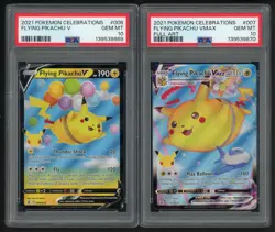 2021 Pokemon Celebrations Flying Pikachu V & Vmax Sequential Set of (2) PSA 10 - Image 1