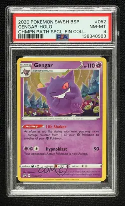 Gengar Champion's Path Pin Collection Holo Pokemon Sword Shield Black Star PSA 8 - Image 1