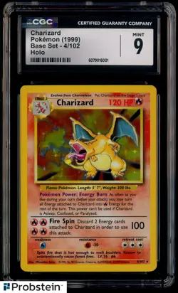1999 Pokemon Base Set #4 Charizard Holo Rare CGC 9 MINT - Image 1