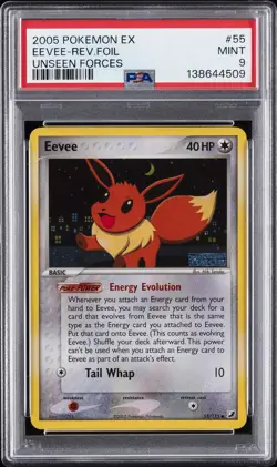2005 POKEMON EX UNSEEN FORCES #55 EEVEE-REVERSE FOIL PSA 9 - Image 1